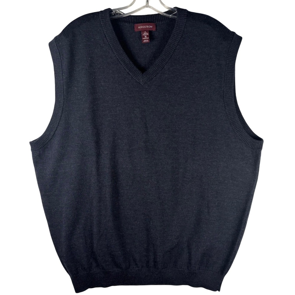 Nordstrom Smartcare Mens XL Extra Fine Merino Wool V-Neck Sweater Vest Charcoal